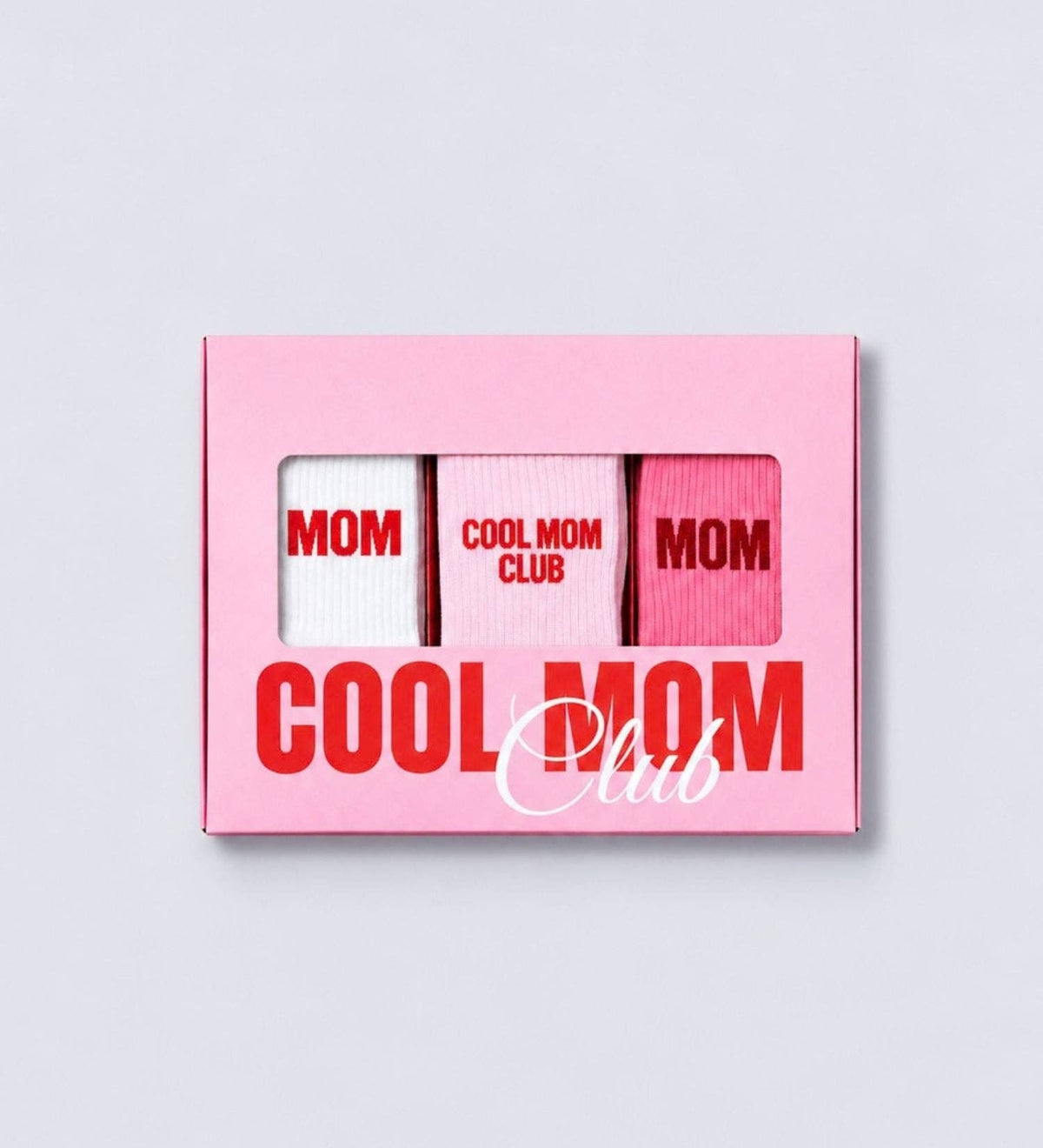Organiczne skarpety typu crew z bio bawełny 3-PAK – MOM, COOL MOM CLUB ROSÉ, MOM PINK NO BAD DAYS CLUB