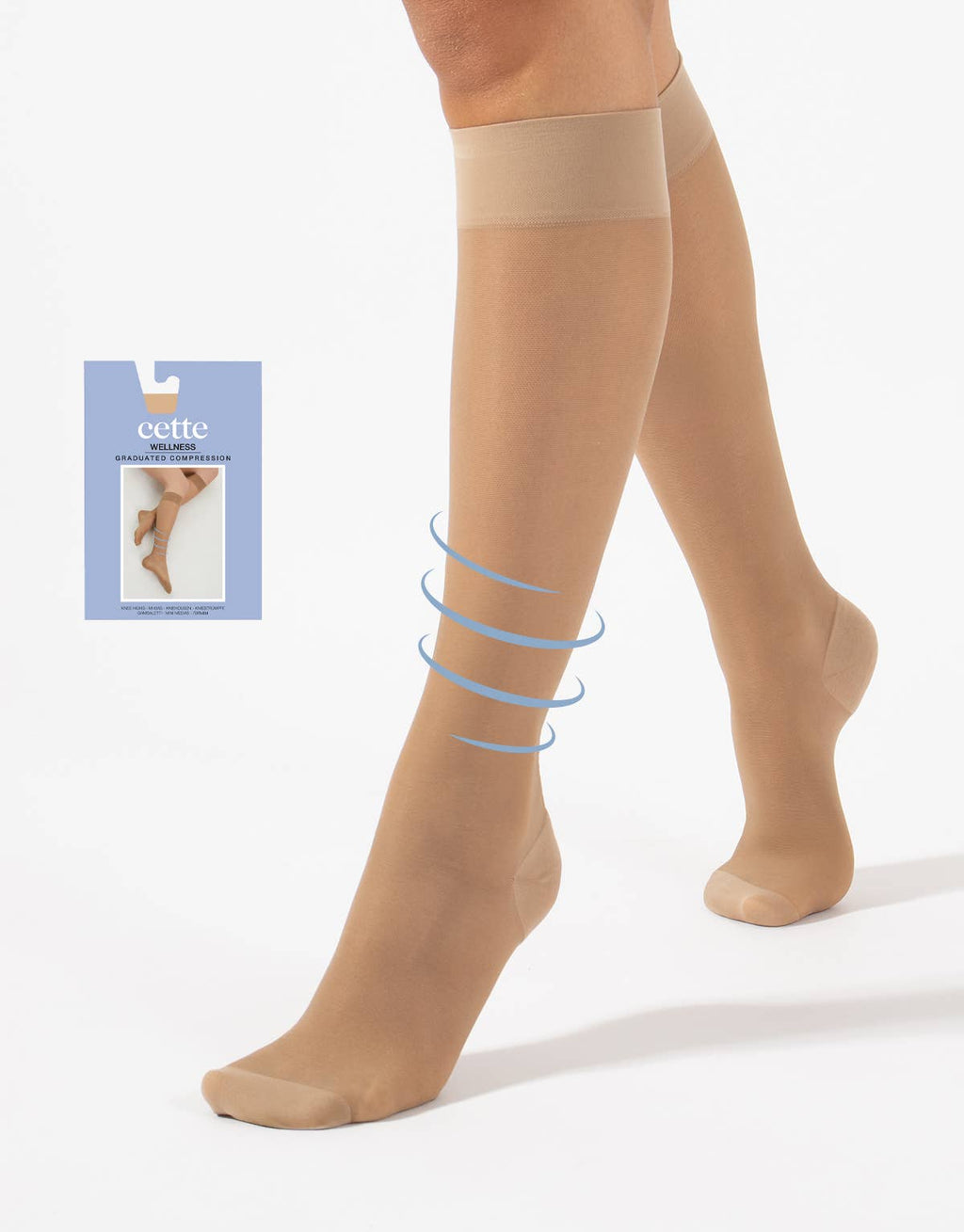 Strong Compression Knee High Socks 140 DEN, Travel Socks: Beige / L/XL