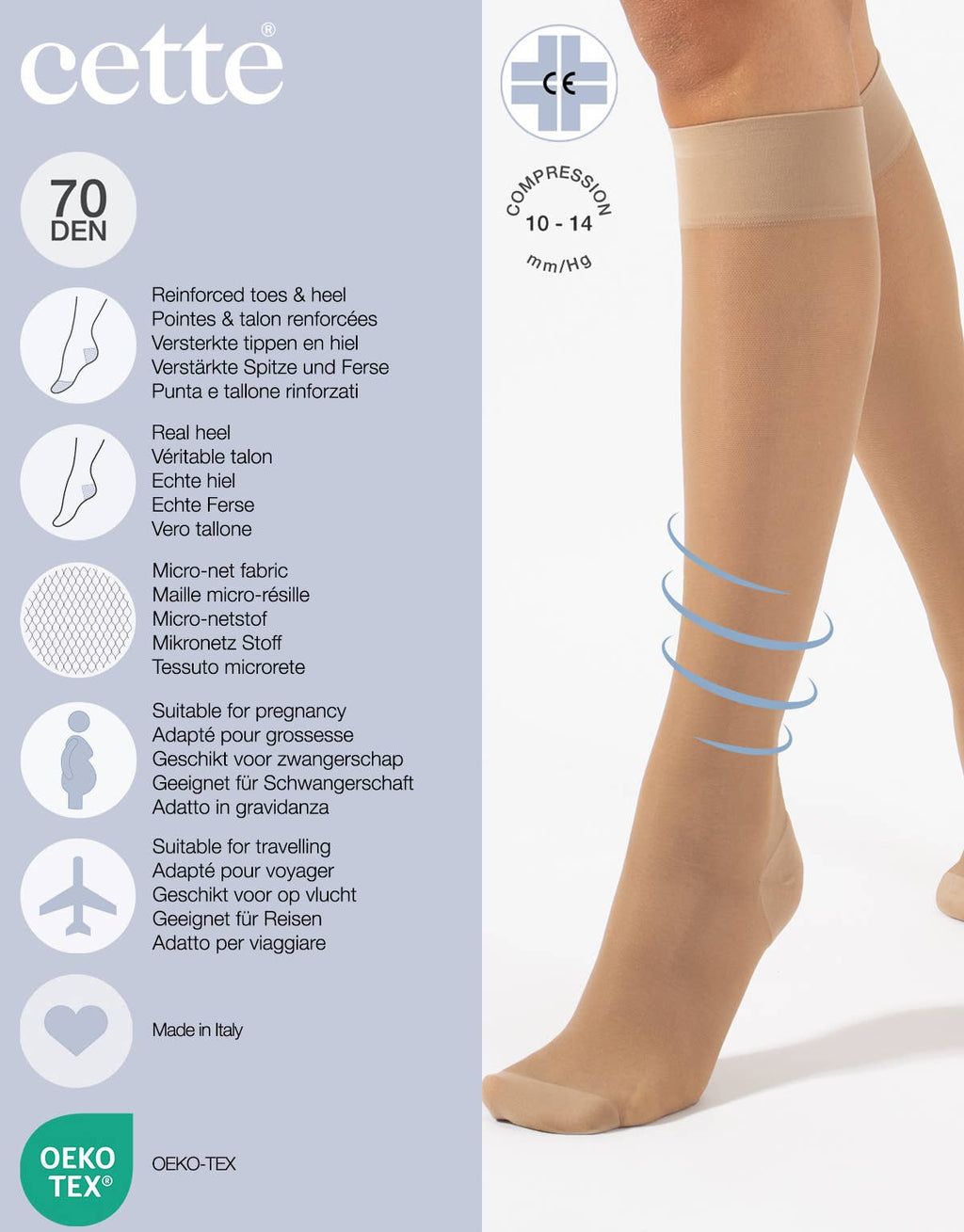 Podkolanówki kompresyjne o stopniu 10-14mmHg (70 DEN) : Beżowe