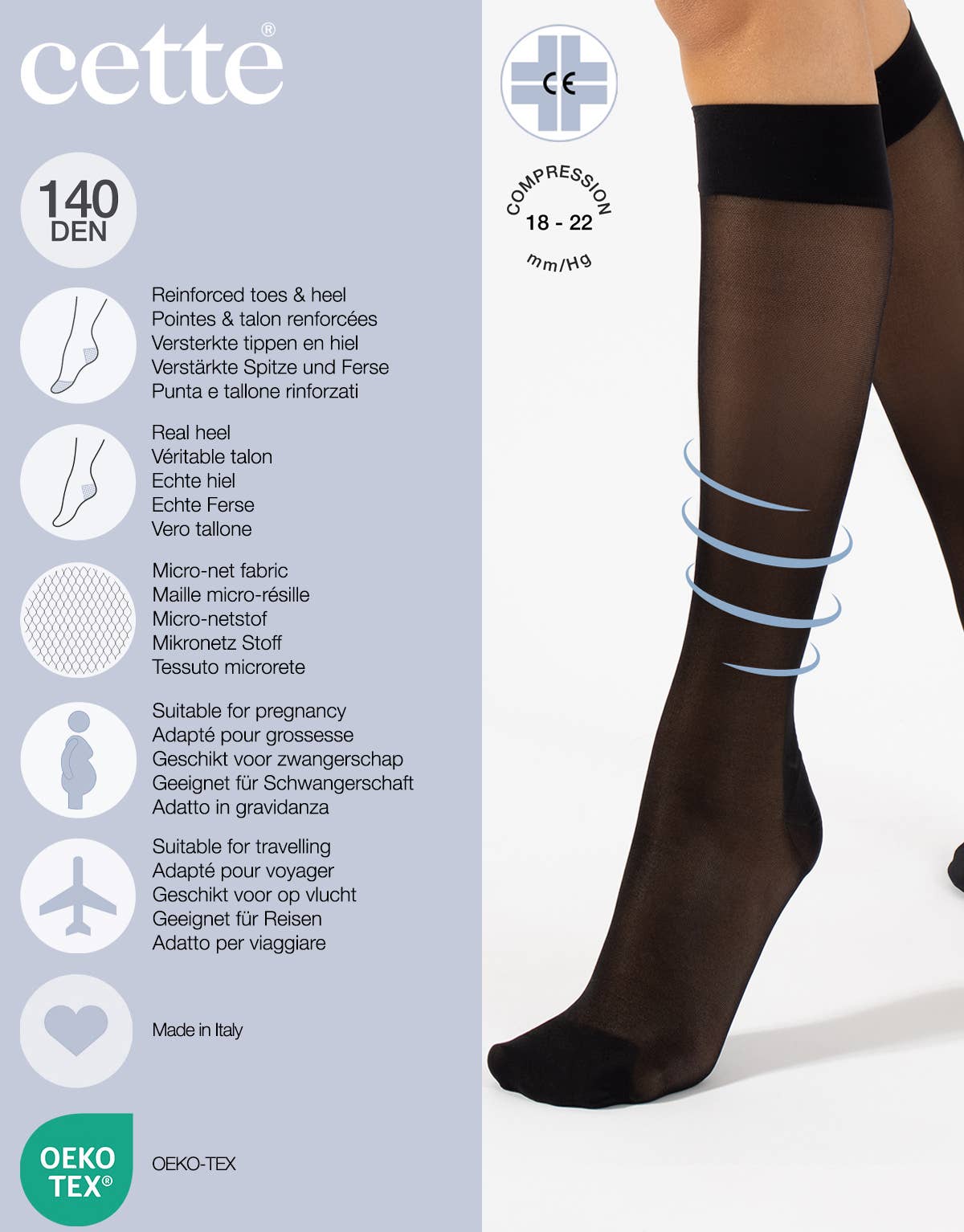Strong Compression Knee High Socks 140 DEN, Travel Socks: Beige / L/XL