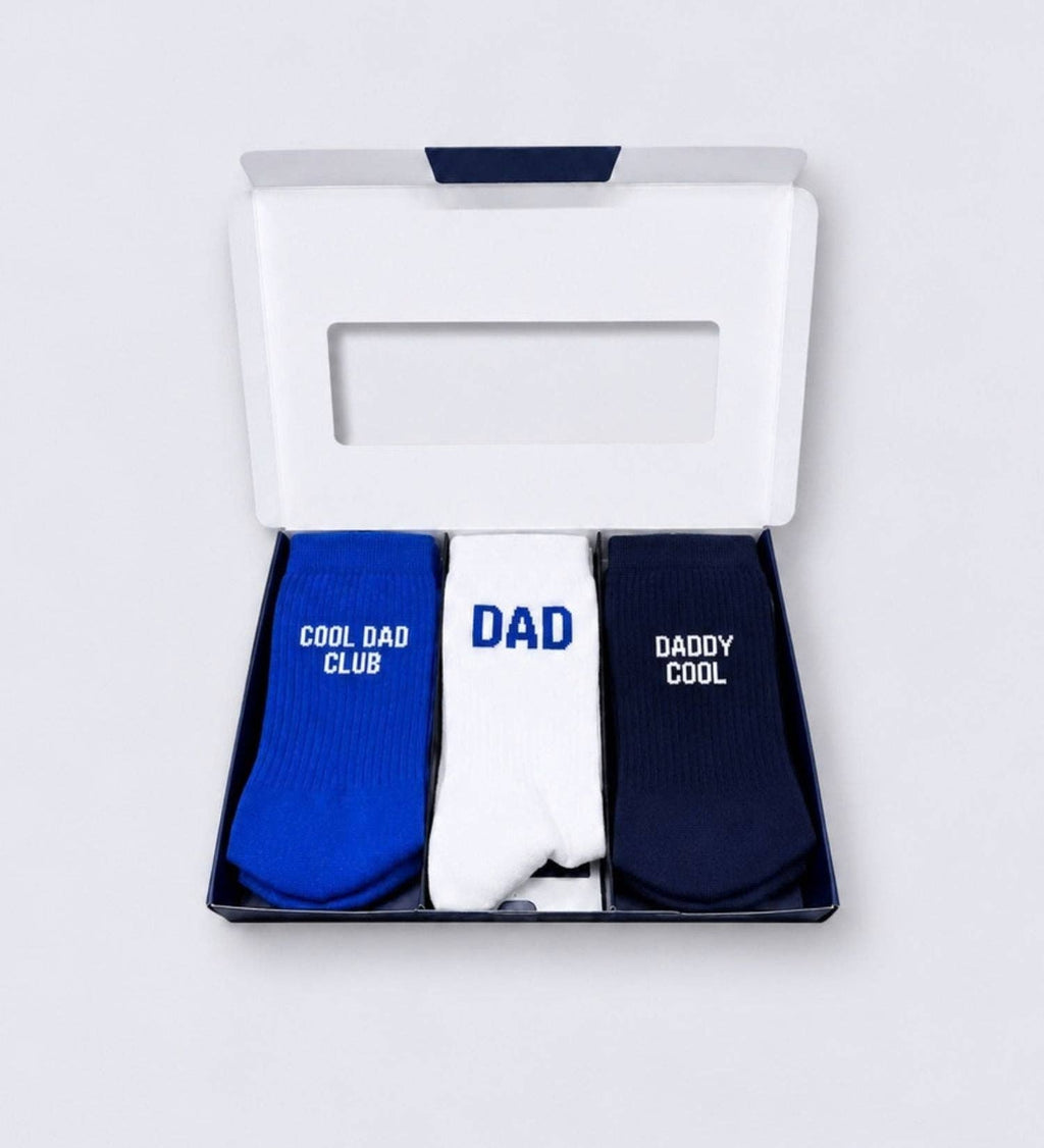 Organiczne skarpety typu crew z bio bawełny 3-PAK –  Cool Dad Club, Dad, Daddy Cool Blue NO BAD DAYS CLUB