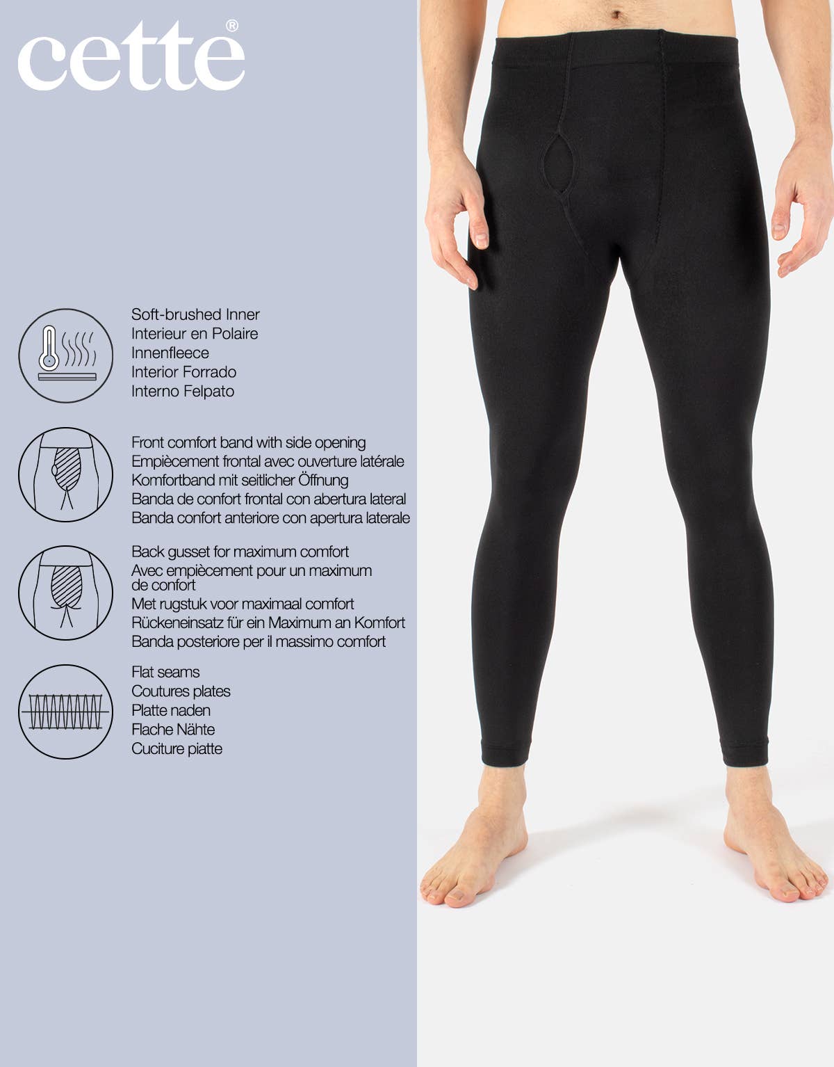 Męskie legginsy termiczne z polarowym wnętrzem, 300 DEN: czarne