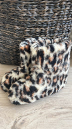 Wysokie kapcie 100% wełny, Leopard