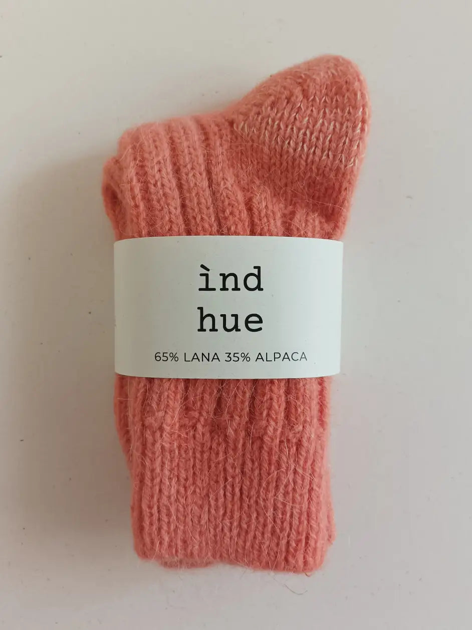 SKARPETKI Z WEŁNY I ALPAKI / 100% naturalne, kolor Koral