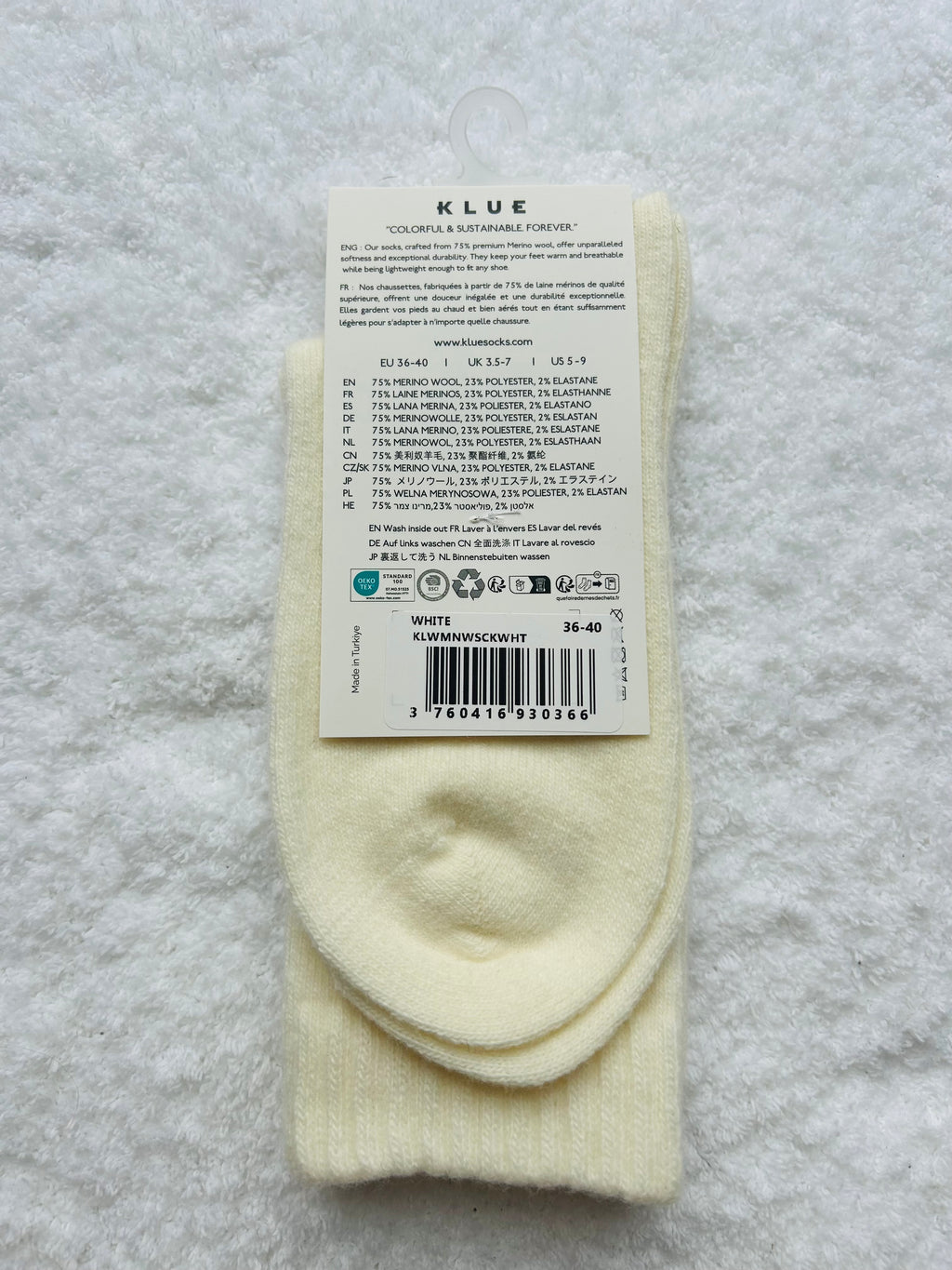 Skarpety z wełny merino KLUE białe