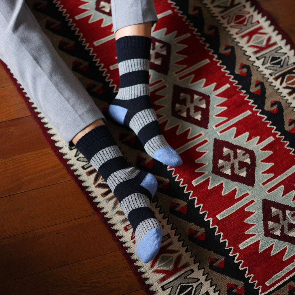 Skarpety z wełny MERINO w paski | Navy and Grey: 41-46 WYSYŁKA W LISTOPADZIE