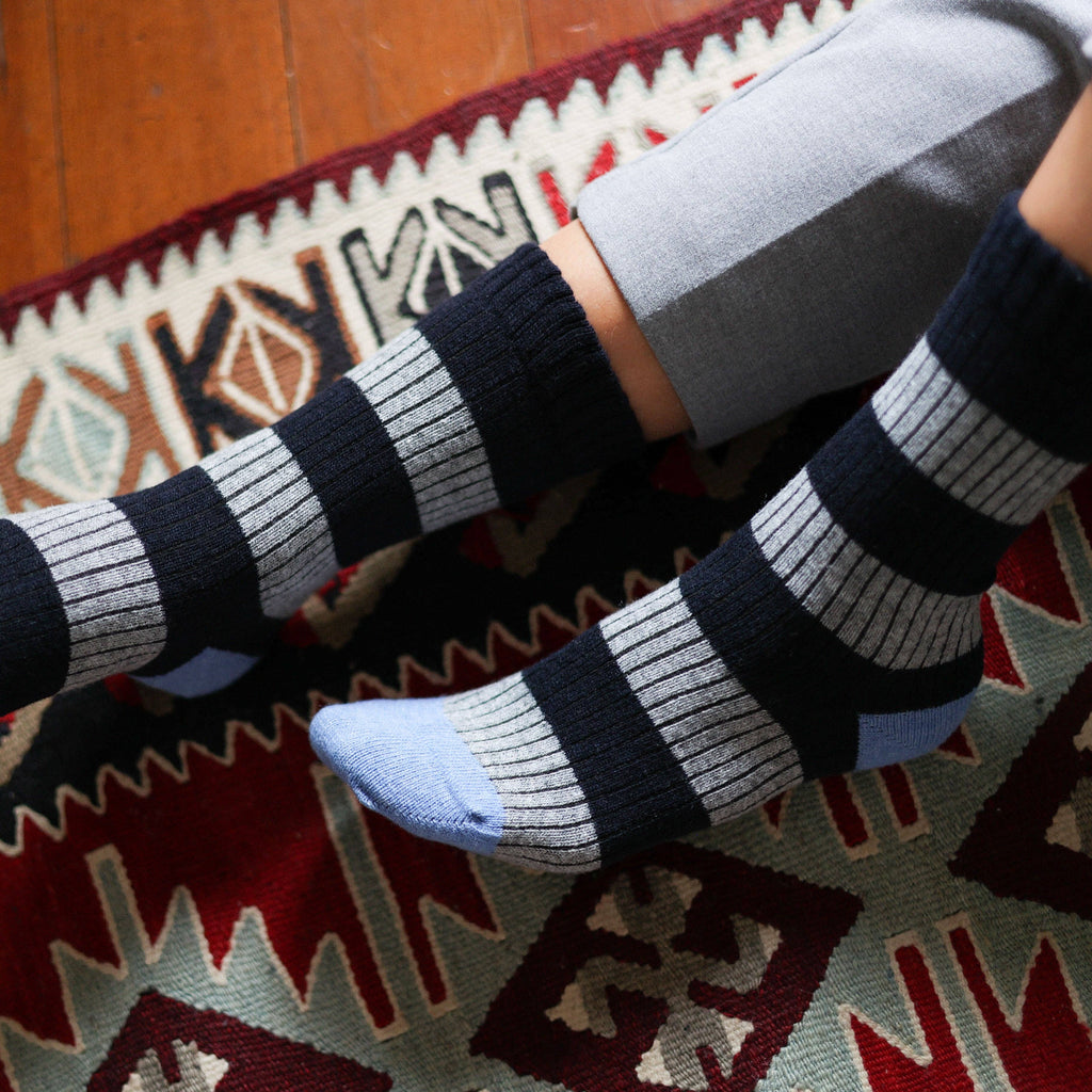 Skarpety z wełny MERINO w paski | Navy and Grey: 41-46 WYSYŁKA W LISTOPADZIE