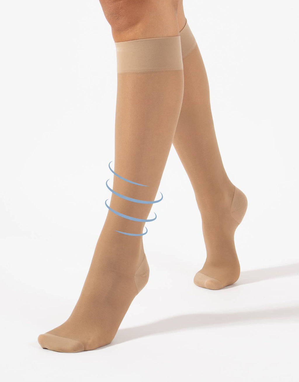 Strong Compression Knee High Socks 140 DEN, Travel Socks: Beige / L/XL